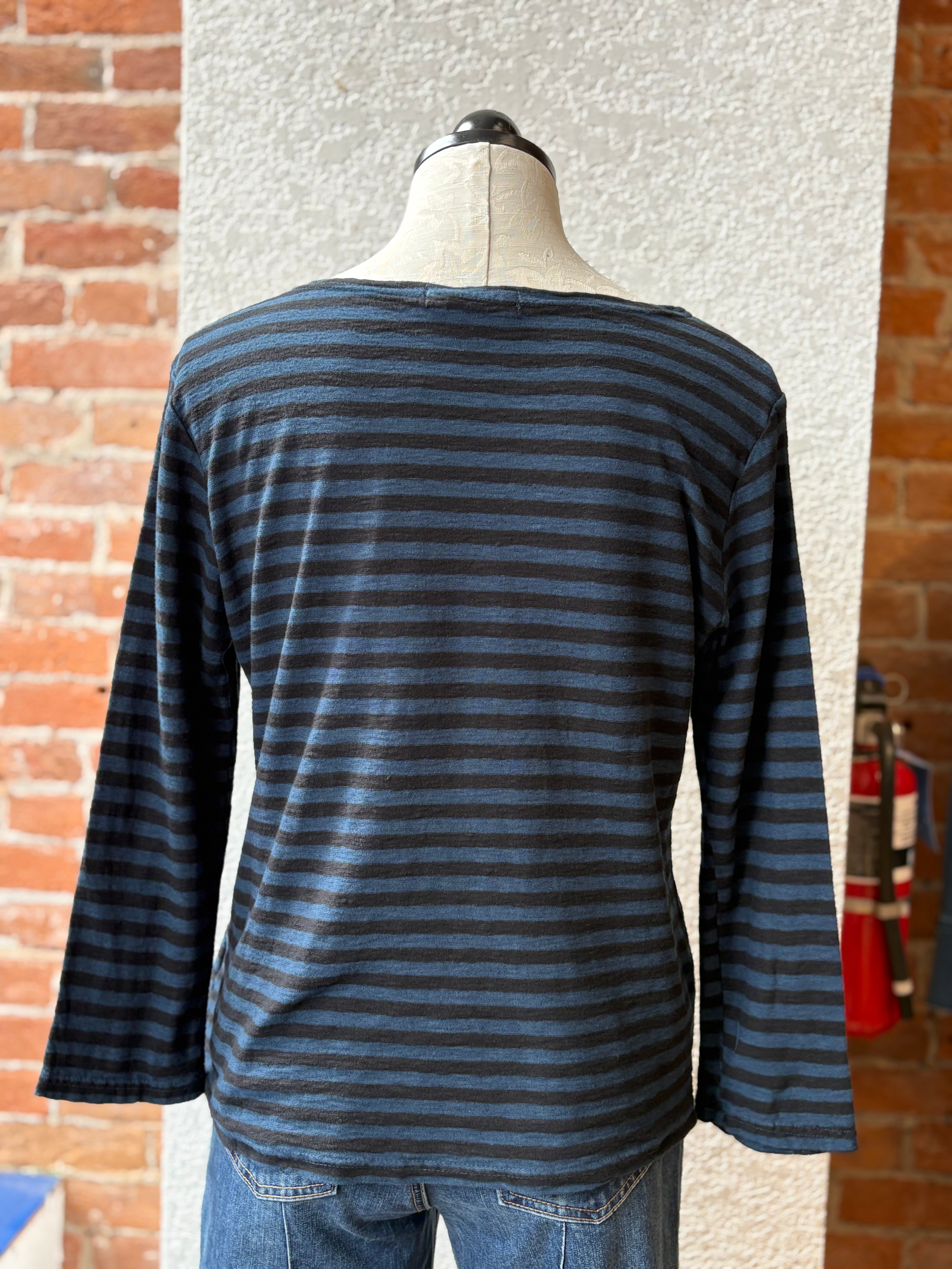 Camisa holgada de corte henley de lino y algodón con manga 3/4