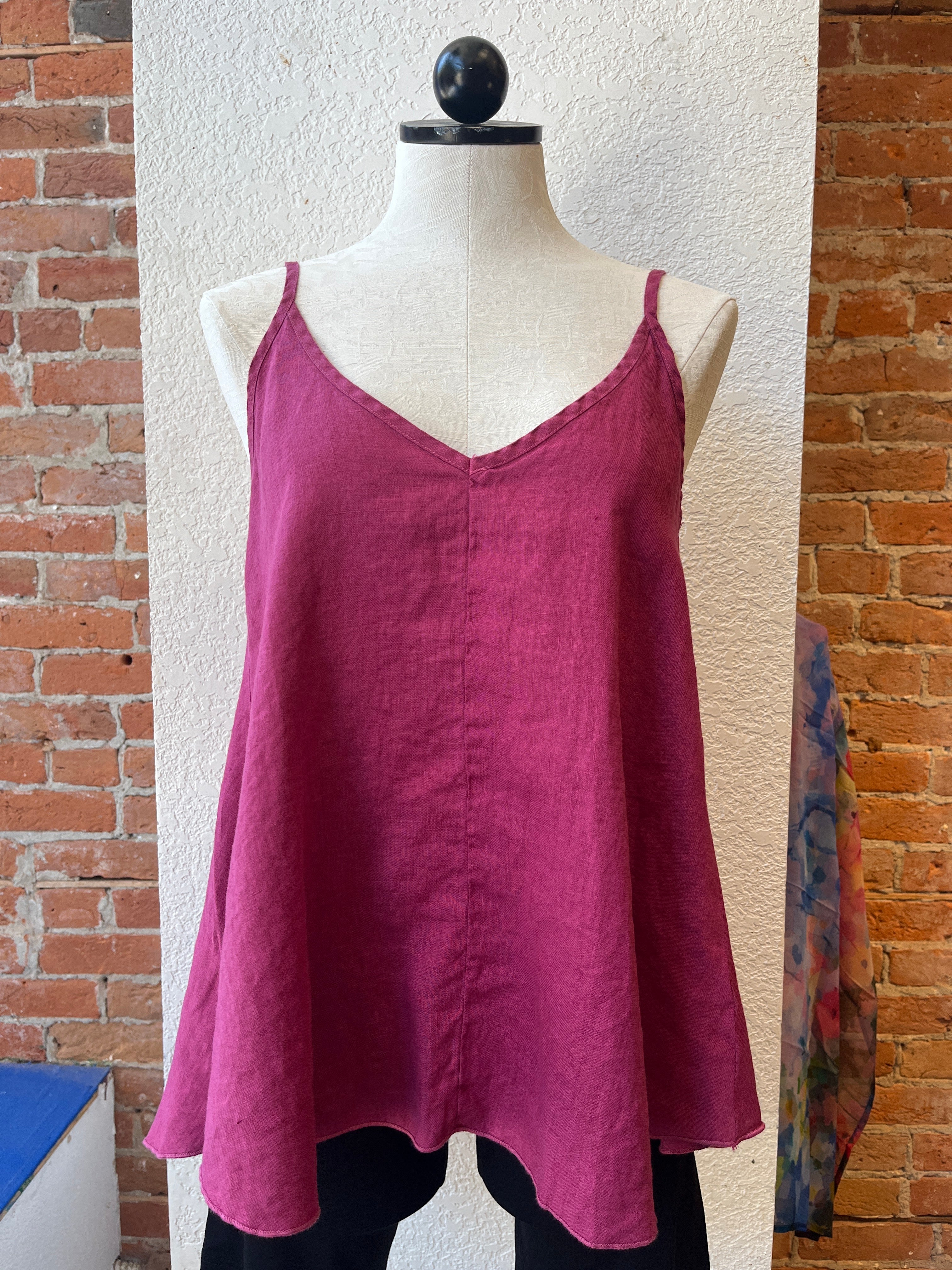 Camisa holgada de corte henley de lino y algodón con manga 3/4
