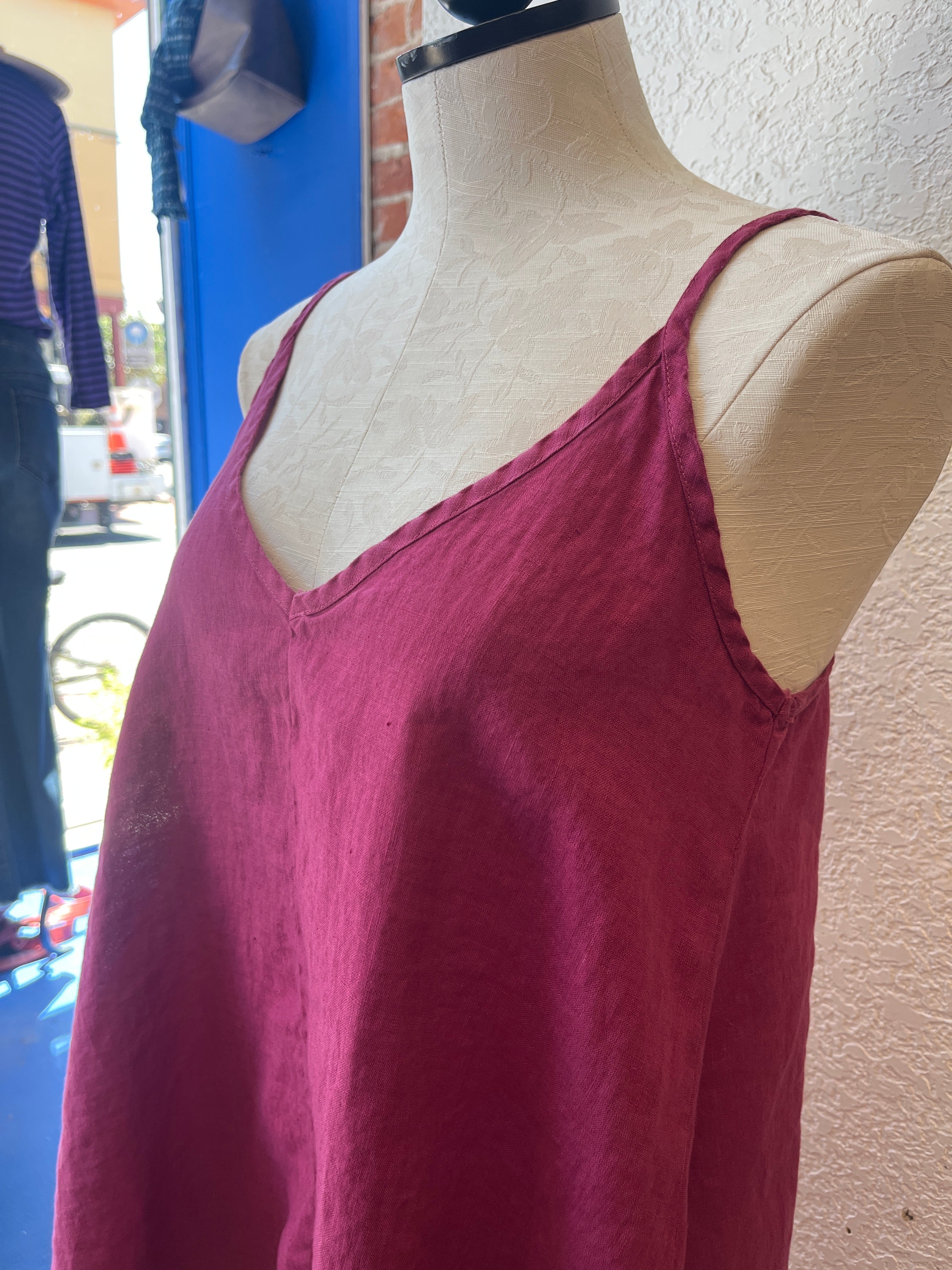 Camisa holgada de corte henley de lino y algodón con manga 3/4