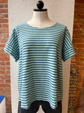 Cut Loose t-shirt, blue stripe linen blend short sleeve