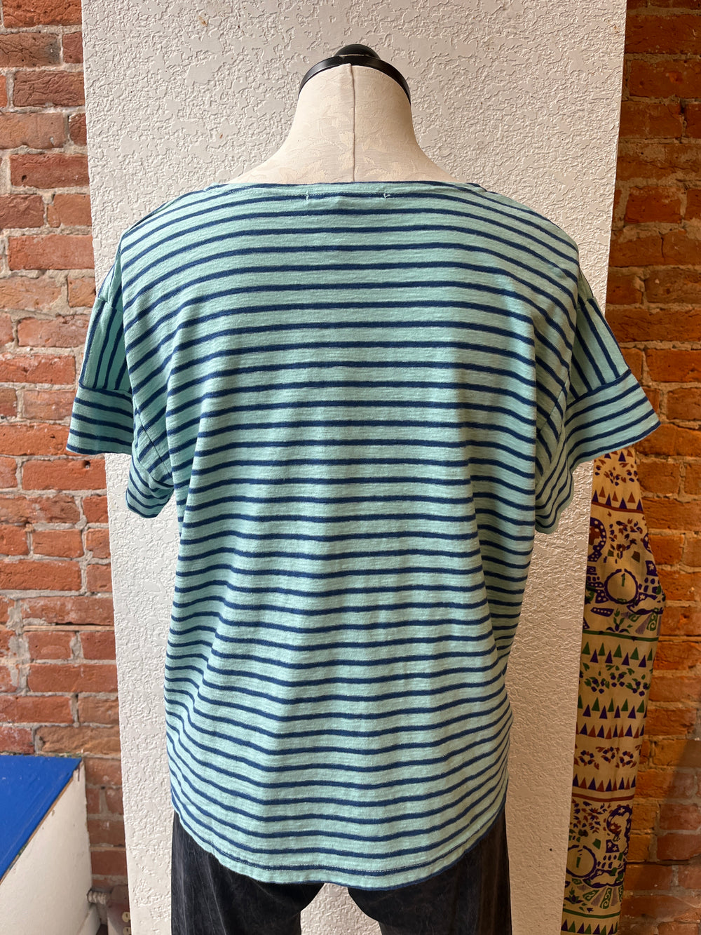 Cut Loose t-shirt, blue stripe linen blend short sleeve