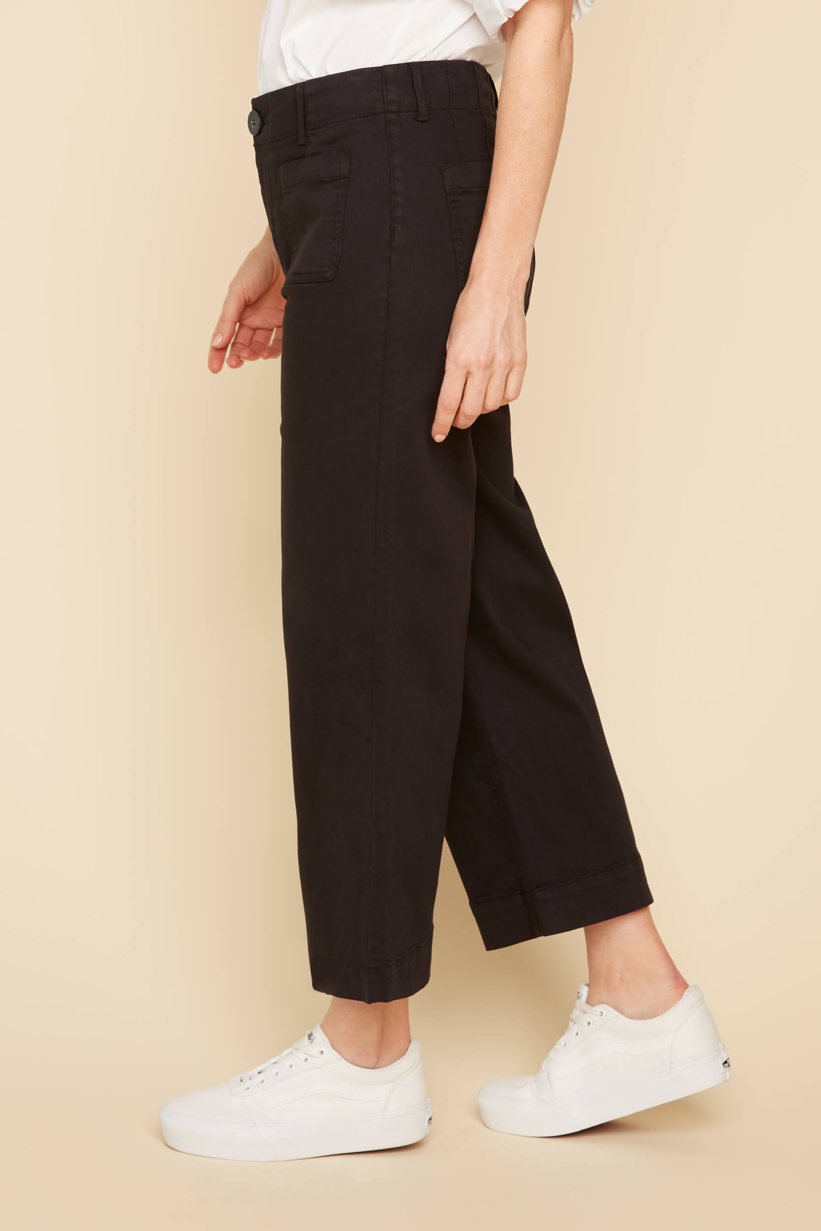 Renuar pant 10071, tencel wide-leg crop BLACK