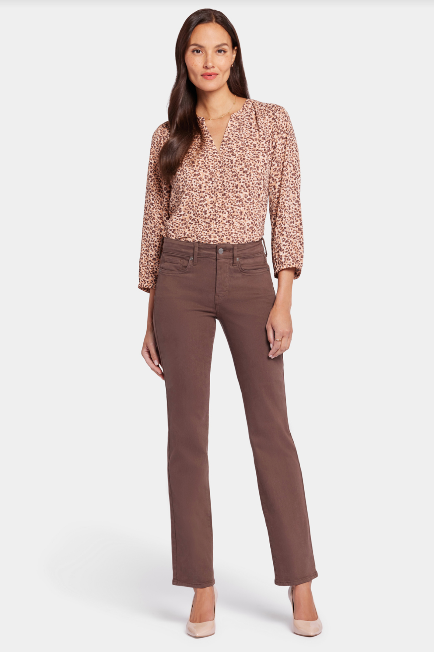 NYDJ Marilyn straight PETITE jeans, pigment dyed (Coffee Bean) - Main Image
