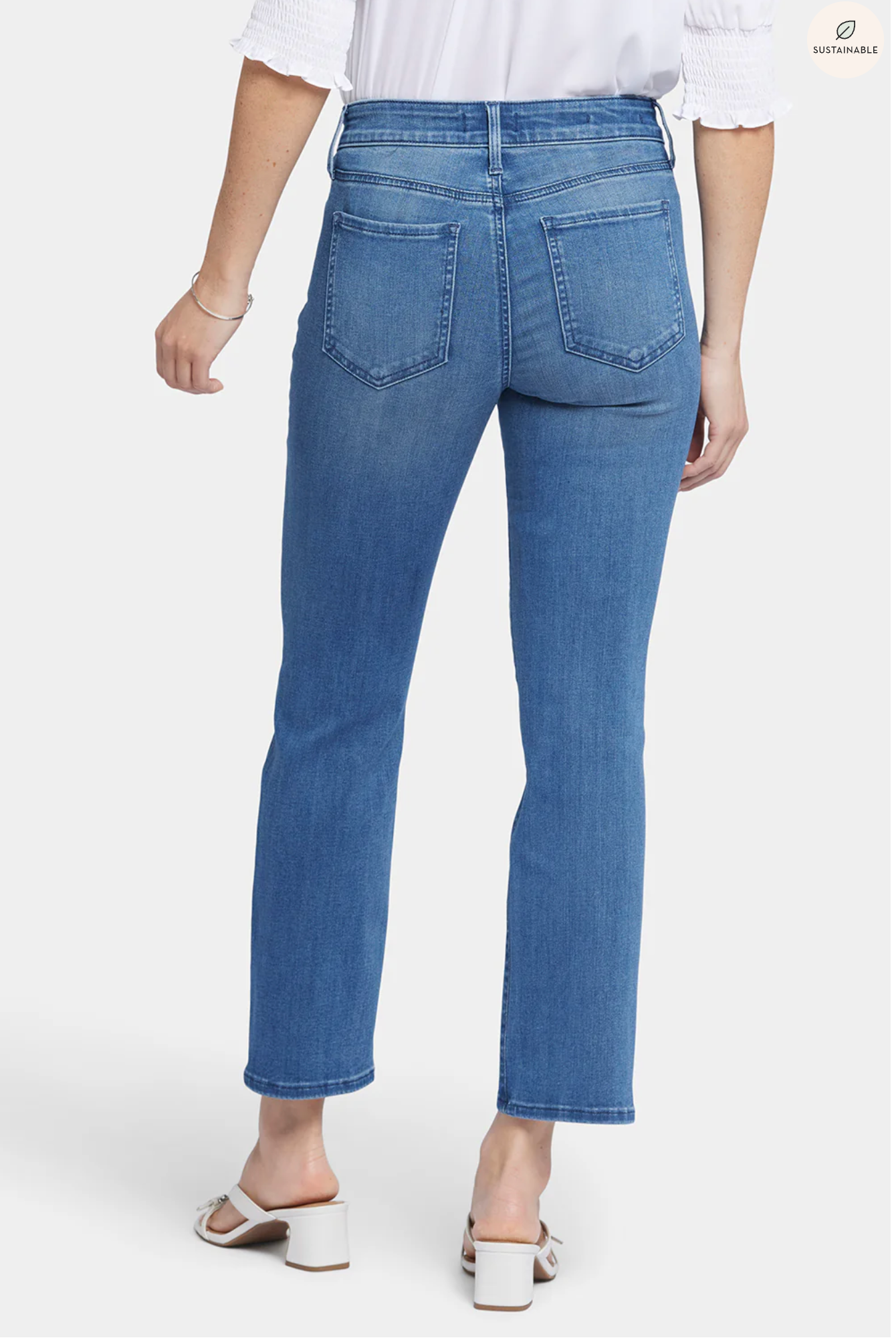 NYDJ Marilyn jeans rectos (talle medio, cremallera) tobillo isla azul