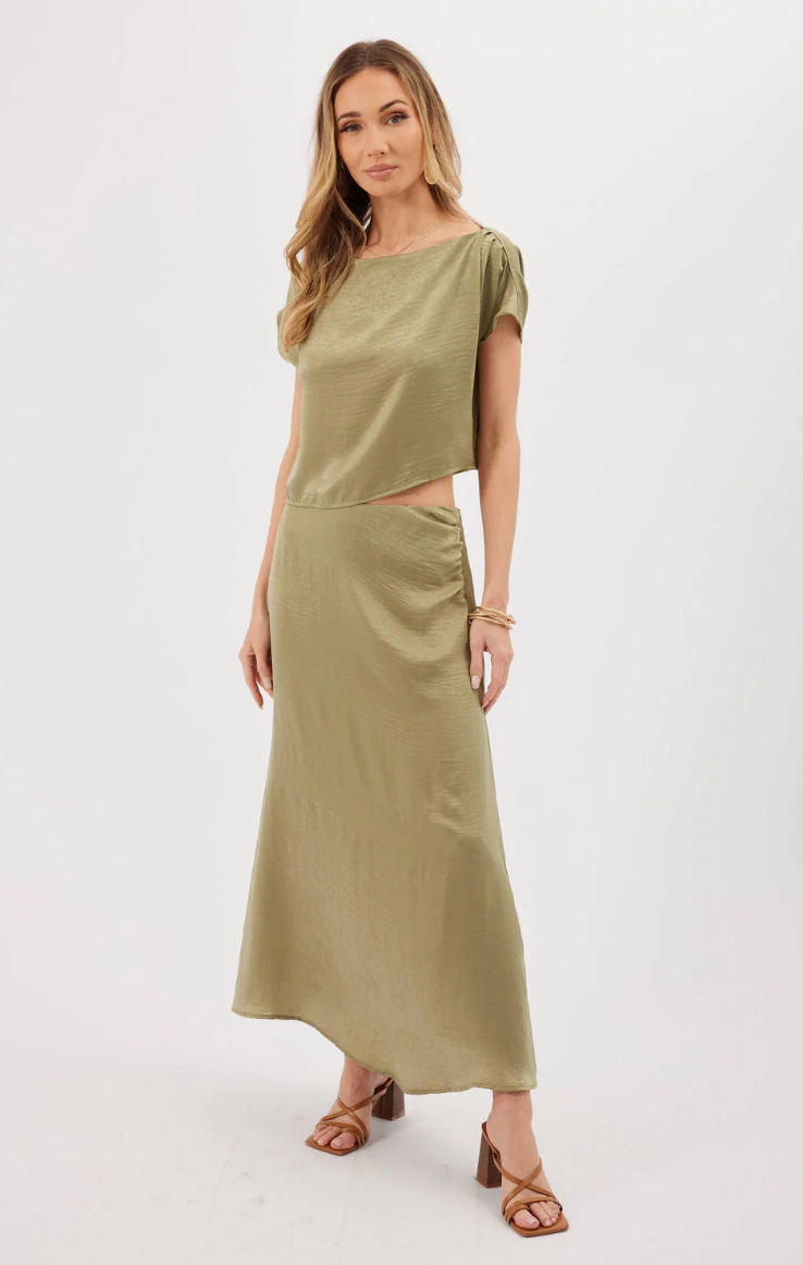 Kylie Paige Jana skirt, satin midi SALE Sizes S, M, L
