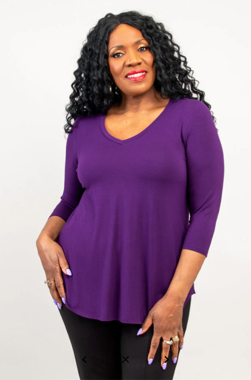 Blue Sky Jackie shirt, solid 3/4 sleeves