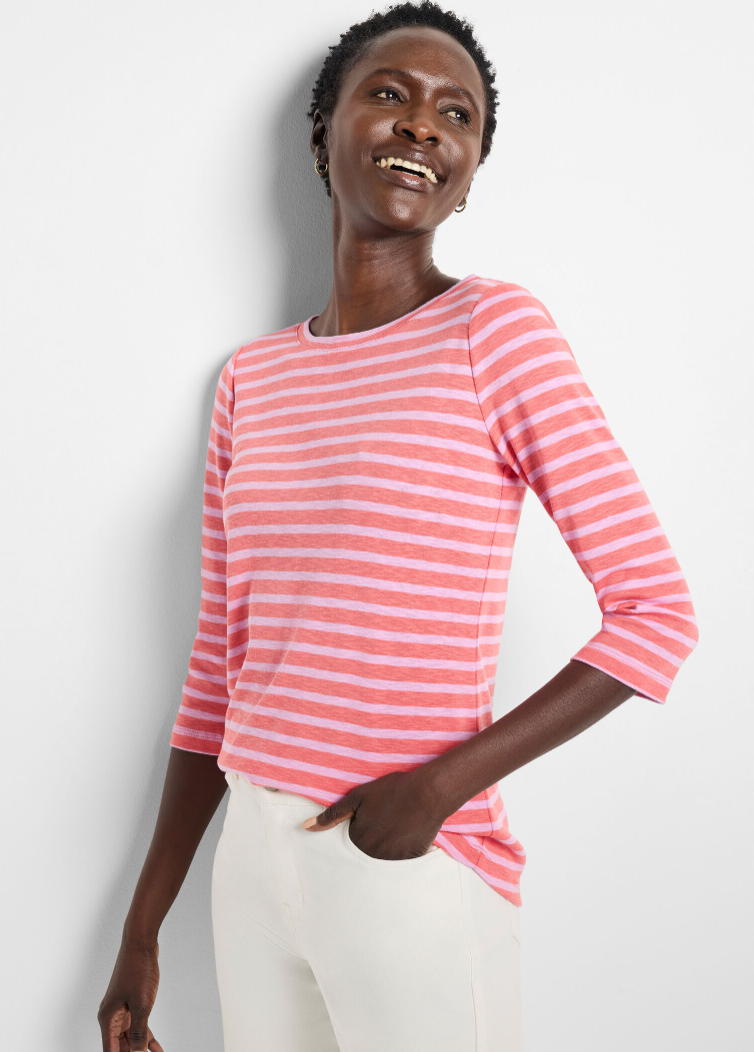 Nic + Zoe t-shirt 252002, stripe boatneck 3/4 sleeve (2 colors)