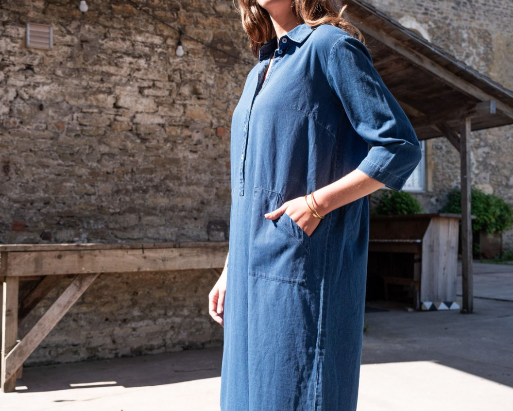 Bibico Tara shirt dress, textured denim