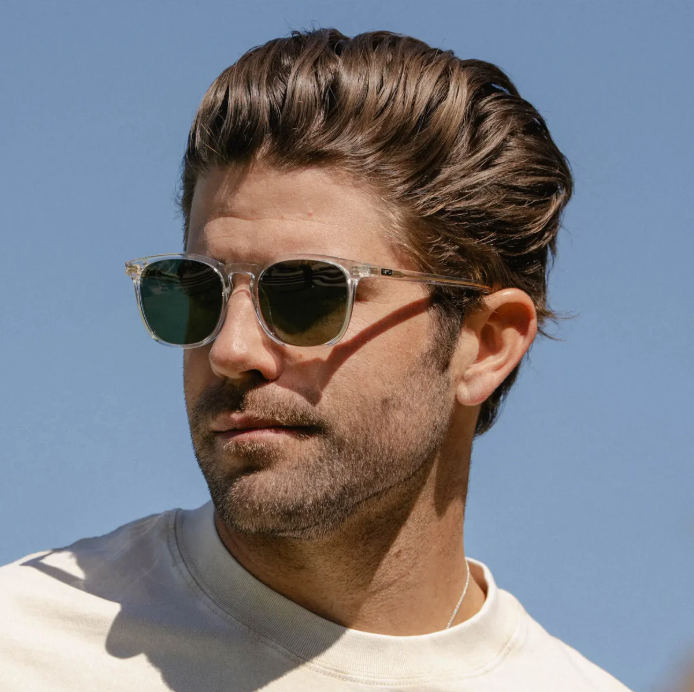 WMP Nick polarized sunglasses, clear frame with smoke green lenses