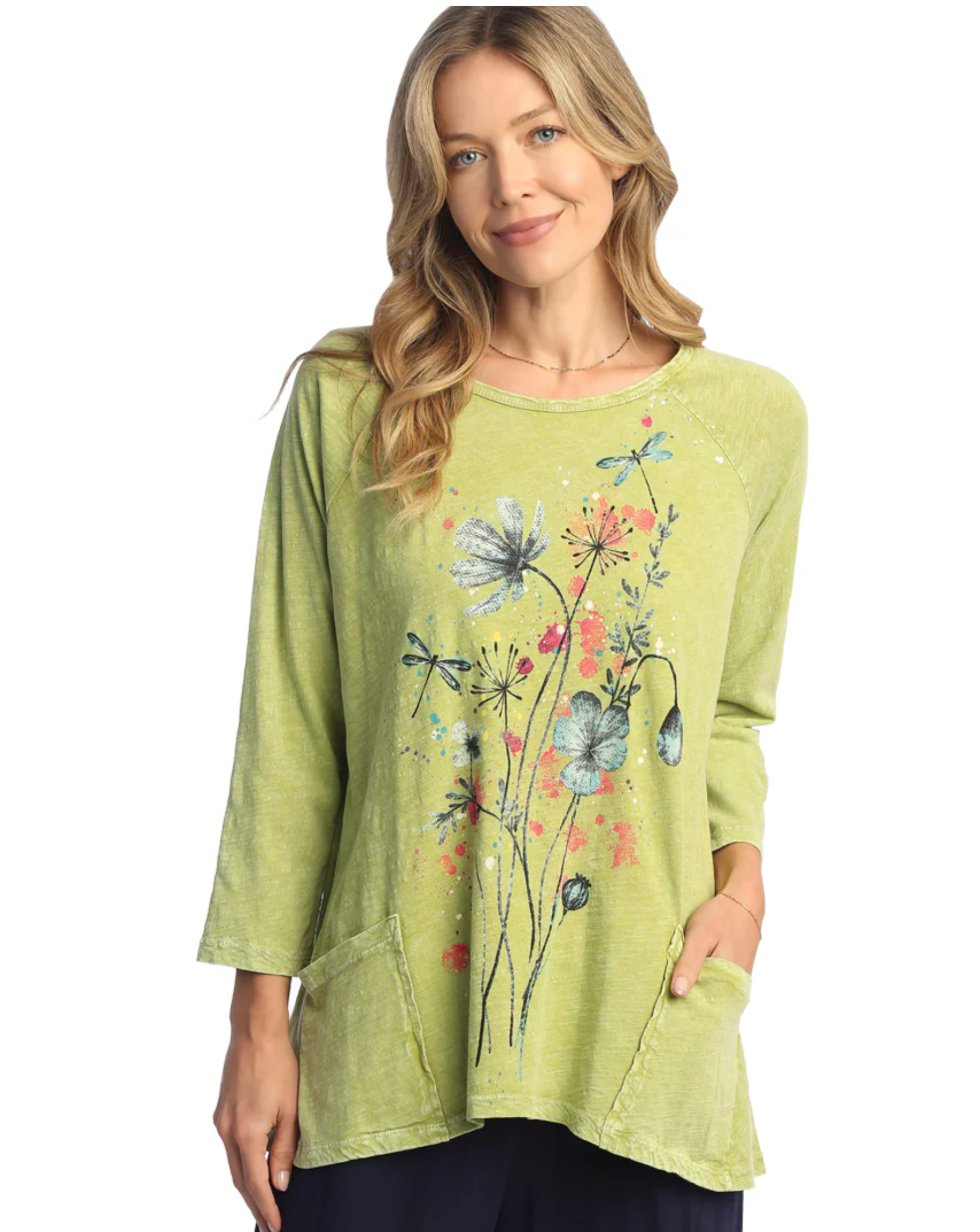 Jess & Jane Primrose tunic, 3/4 sleeve slub w/pockets