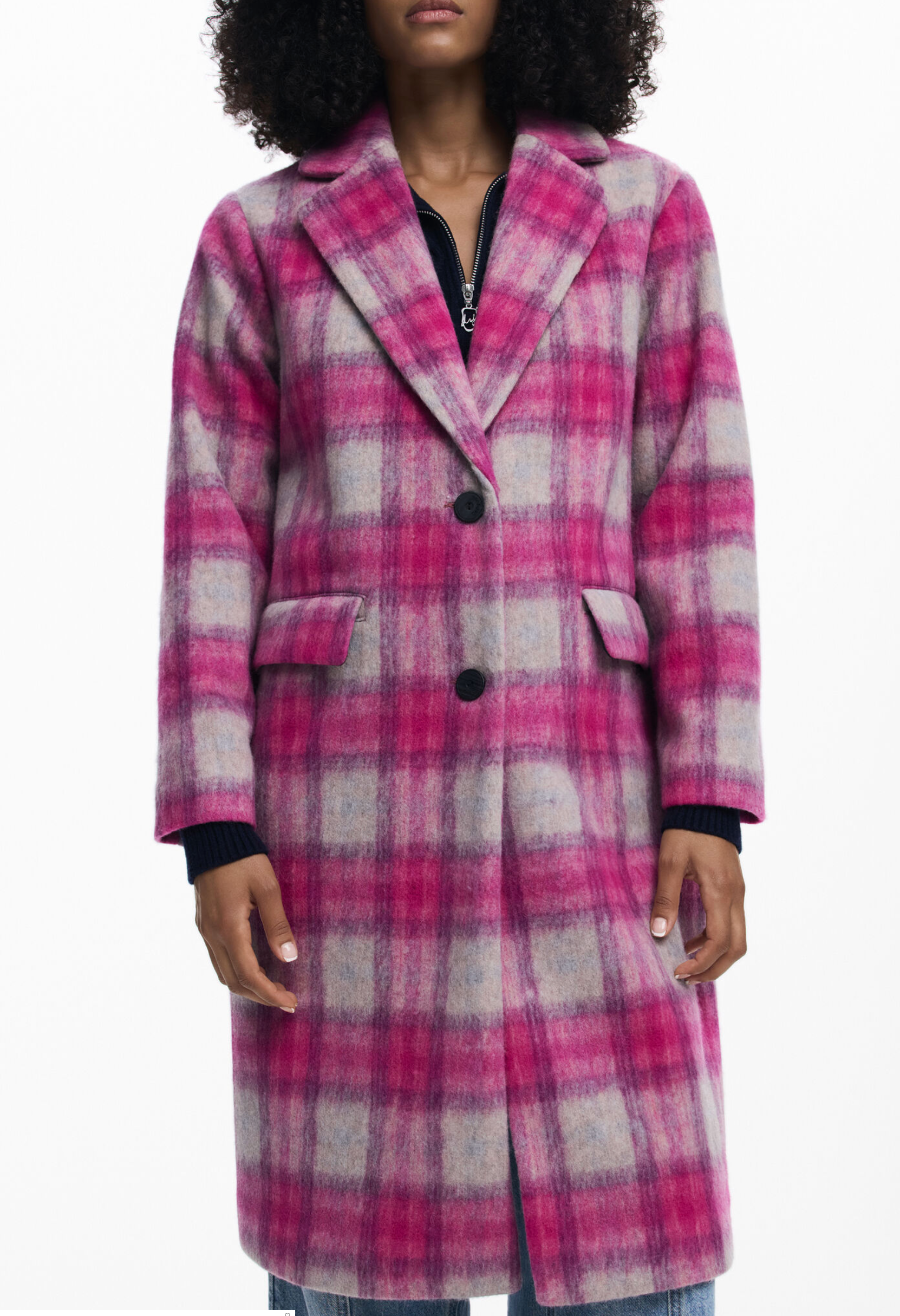 Desigual Pinkcheck coat, wool tartan