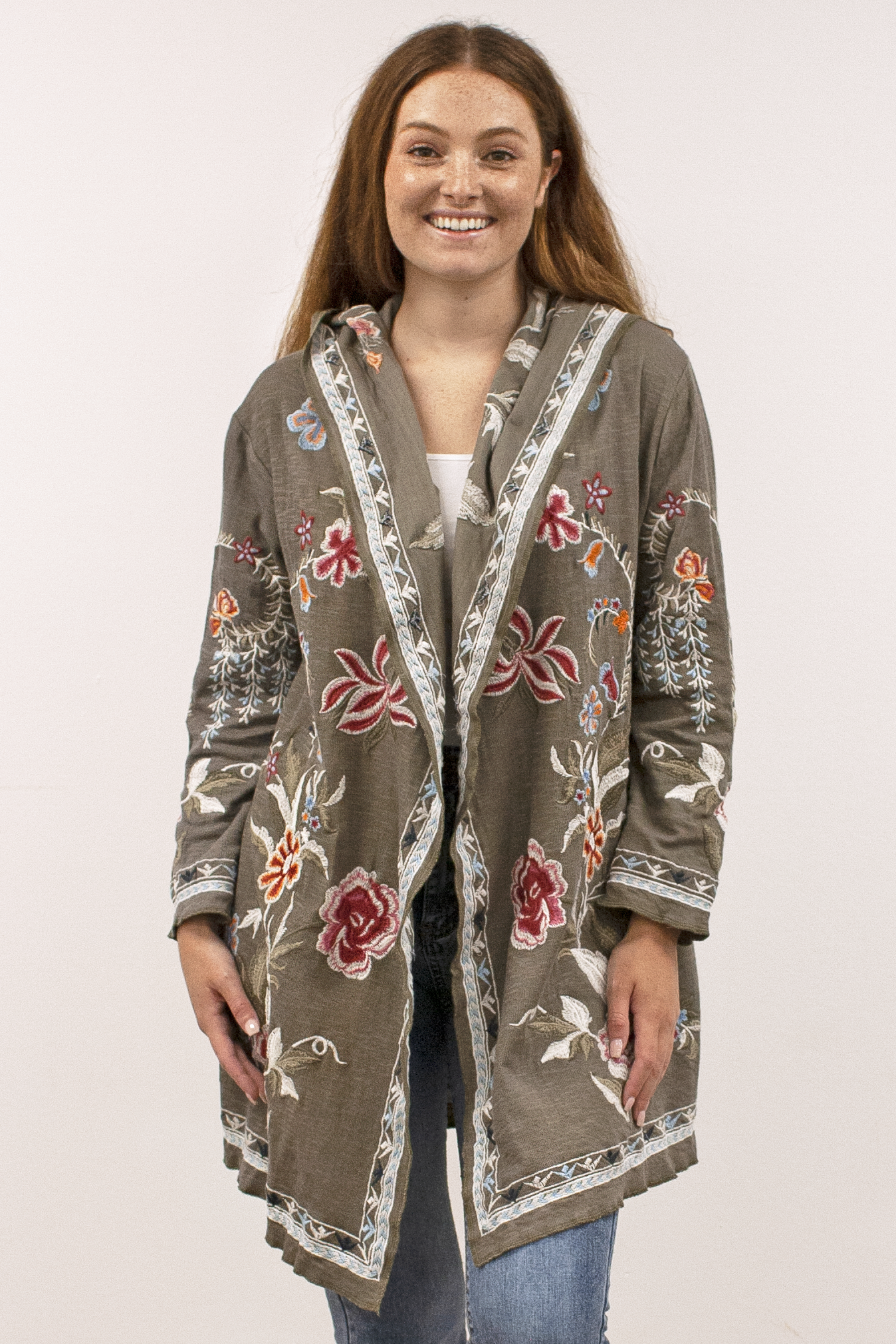 Sudadera/abrigo Caite Ingrid, bordado con frente abierto