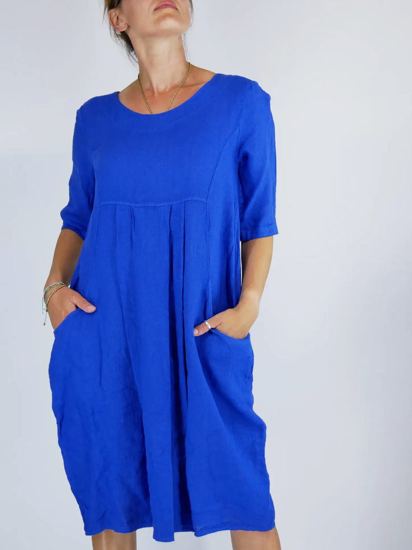 Luca Vanucci dress 3653, 3/4 sleeve 2-pocket linen-blend – Belle Starr