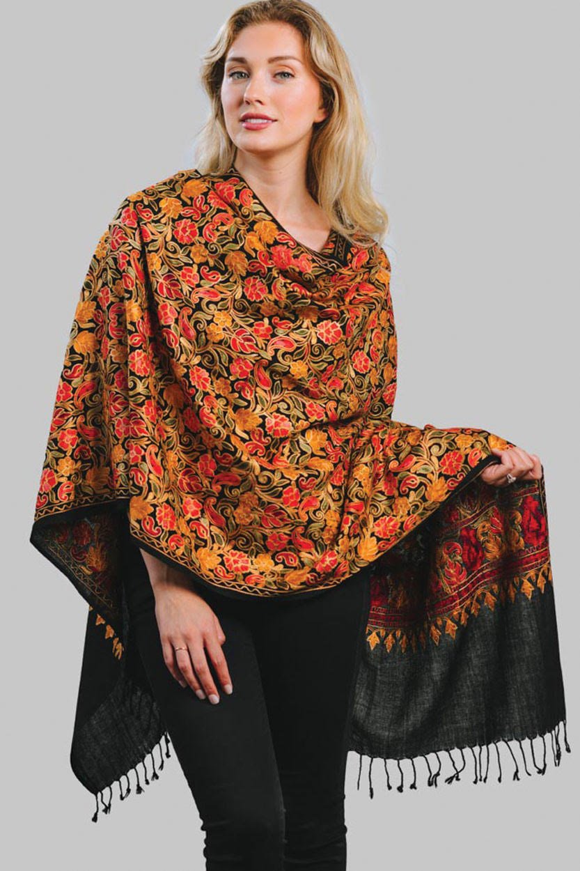Sevya Karuna shawl, embroidered wool