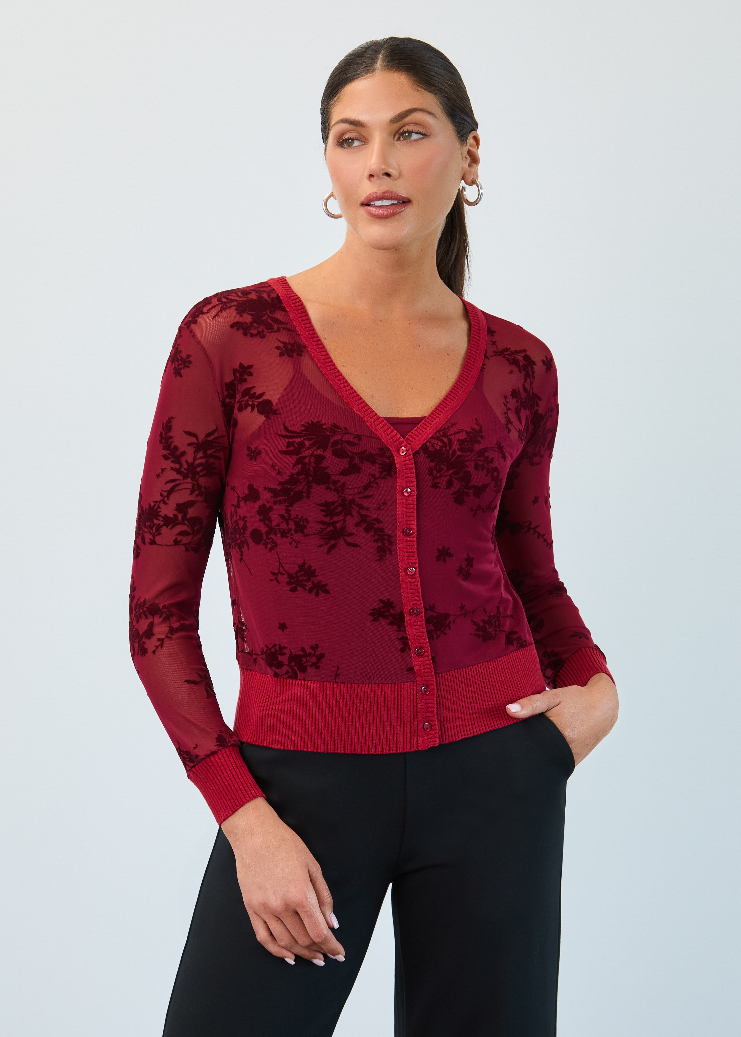 FDJ shirt 1062226, flocked mesh cardi with cami