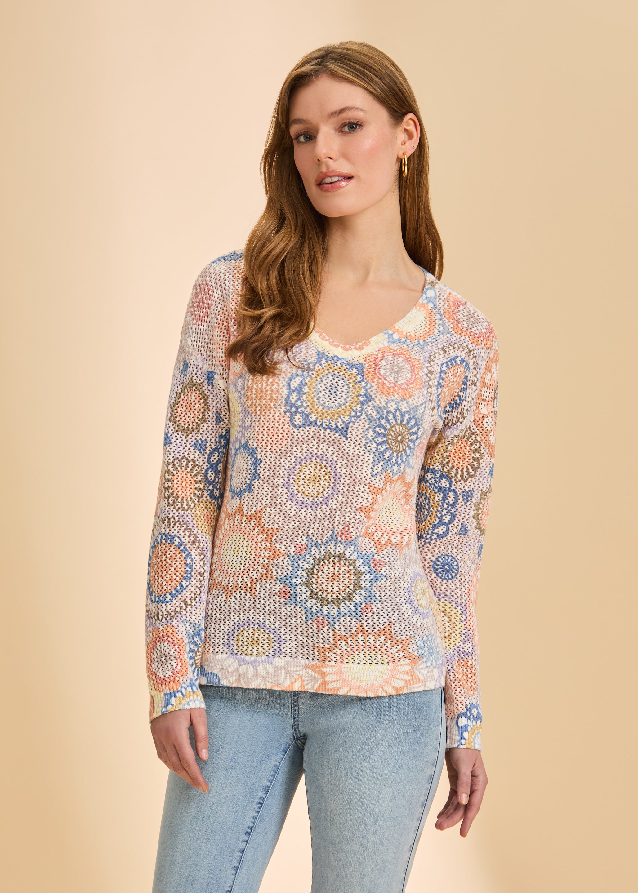 FDJ 1214624 sweater, printed v-neck