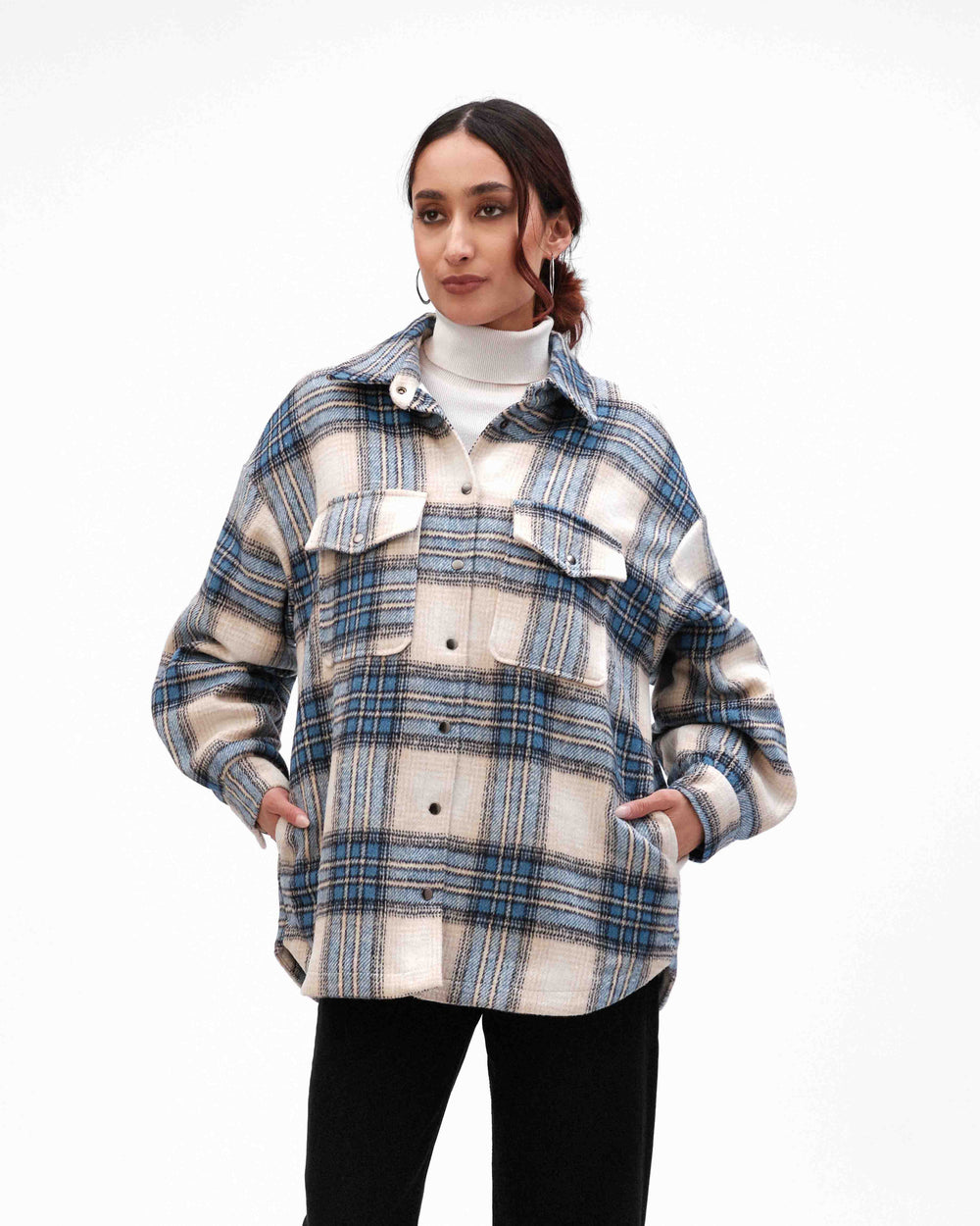 Funsport jacket, quilted blue plaid shacket