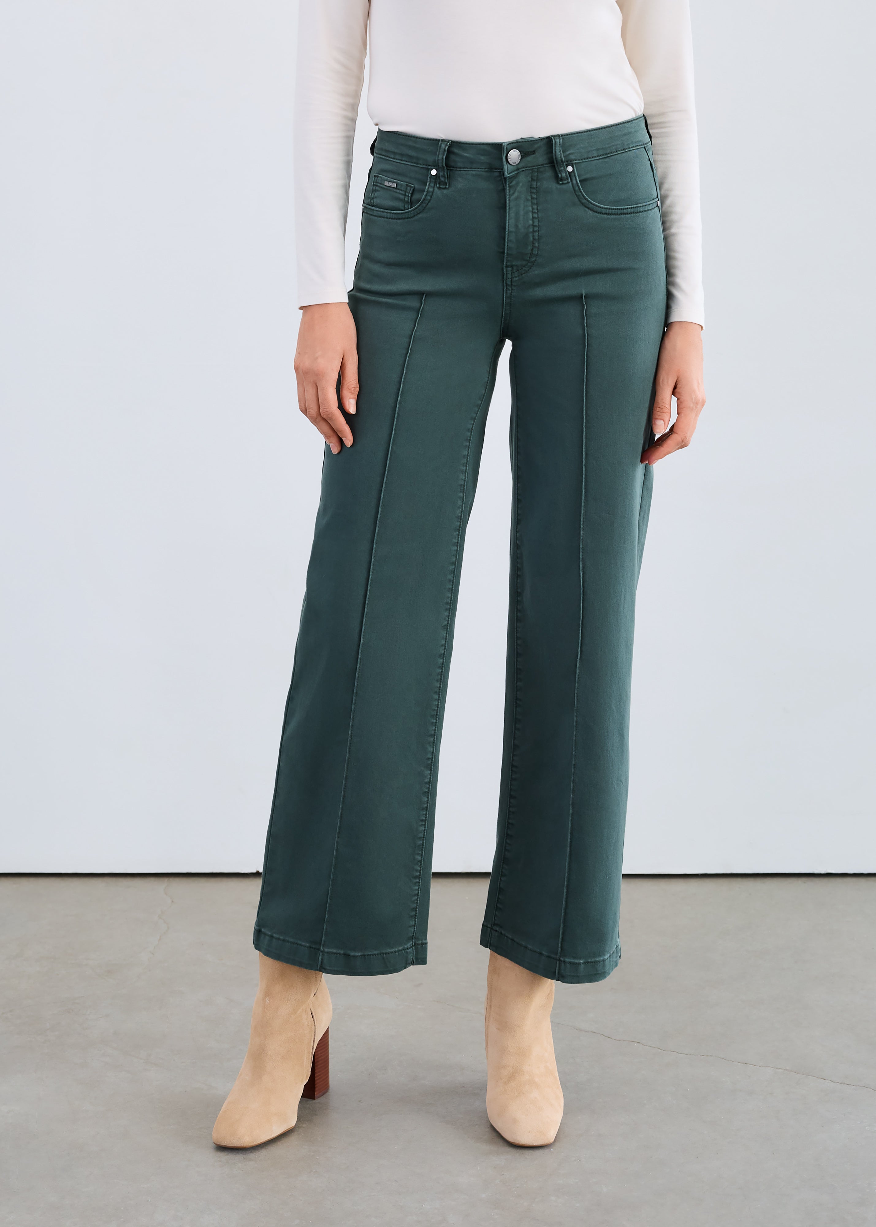 FDJ Olivia wide jeans 244751, pintuck seams Spruce
