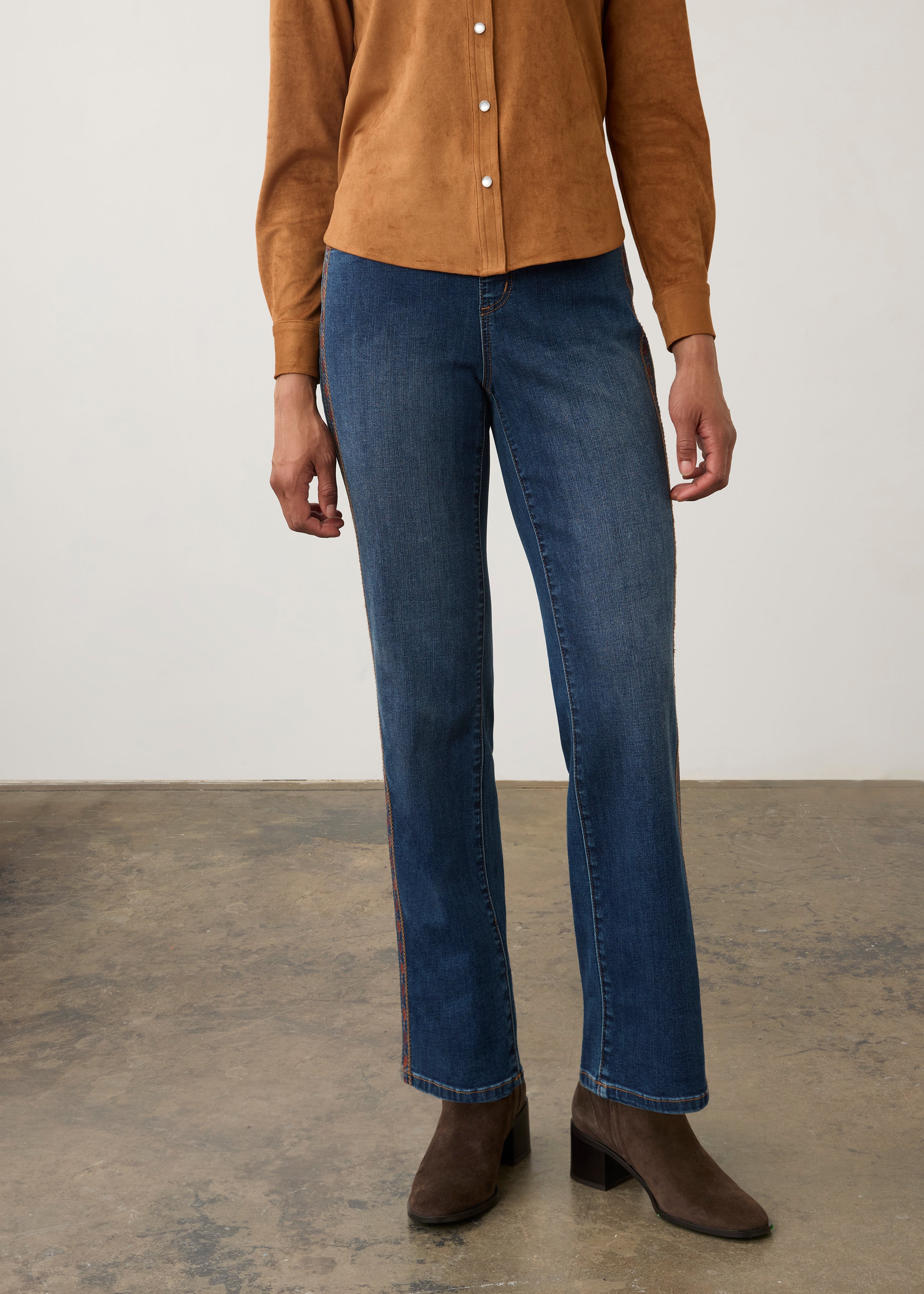 FDJ pull on jeans 2467669, straight ankle embroidery detail