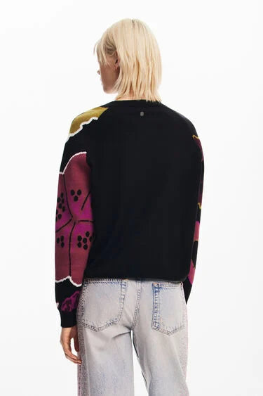 Desigual Barrie sweater, floral sleeve pullover SALE Size XL