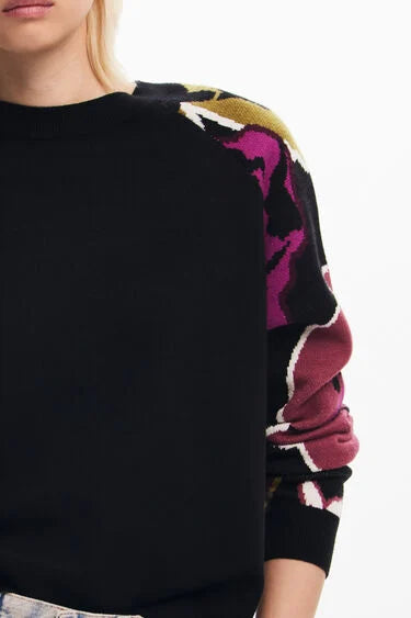 Desigual Barrie sweater, floral sleeve pullover SALE Size XL
