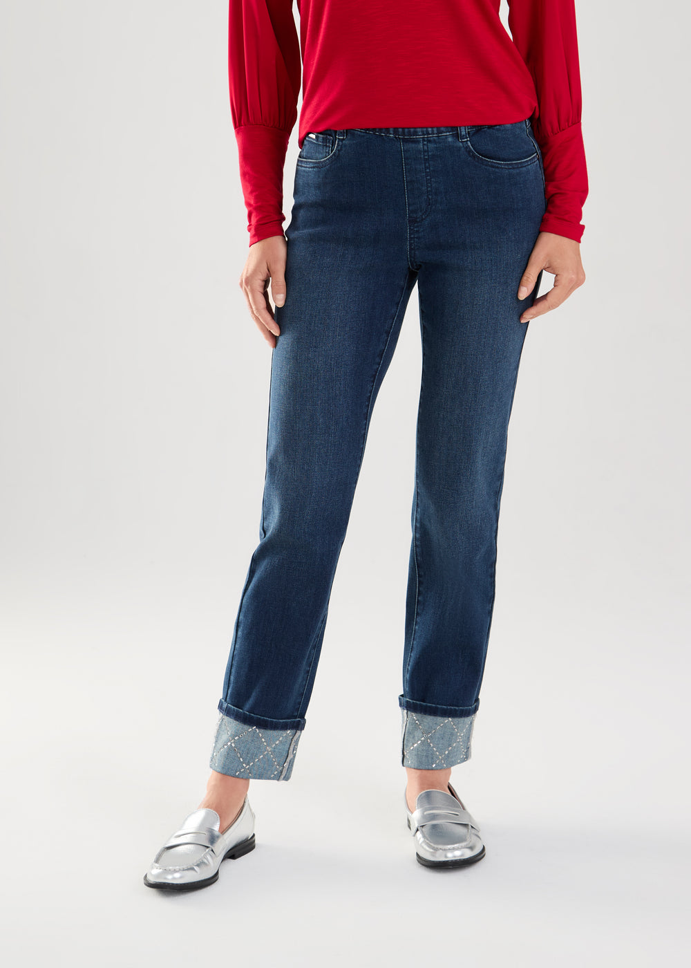 FDJ pull-on straight ankle jeans 2630669, rhinestone cuffs