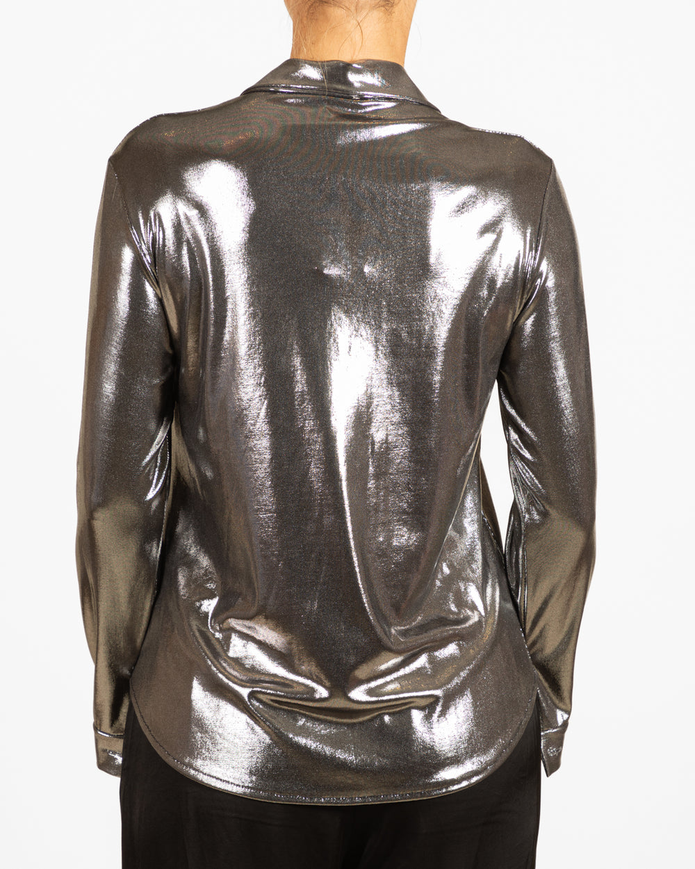 Angela Mara shirt, liquid silver button-front