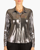 Angela Mara shirt, liquid silver button-front