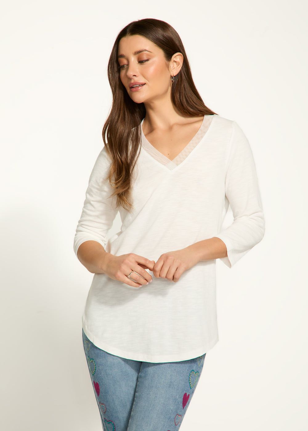 FDJ t-shirt 3148476, v-neck sheer trim