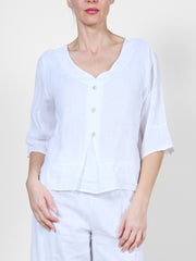 Angela Mara shirt 32270, linen v-neck