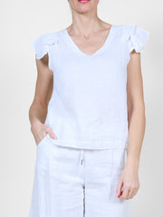 Angela Mara shirt 32275, ruffle sleeve v-neck