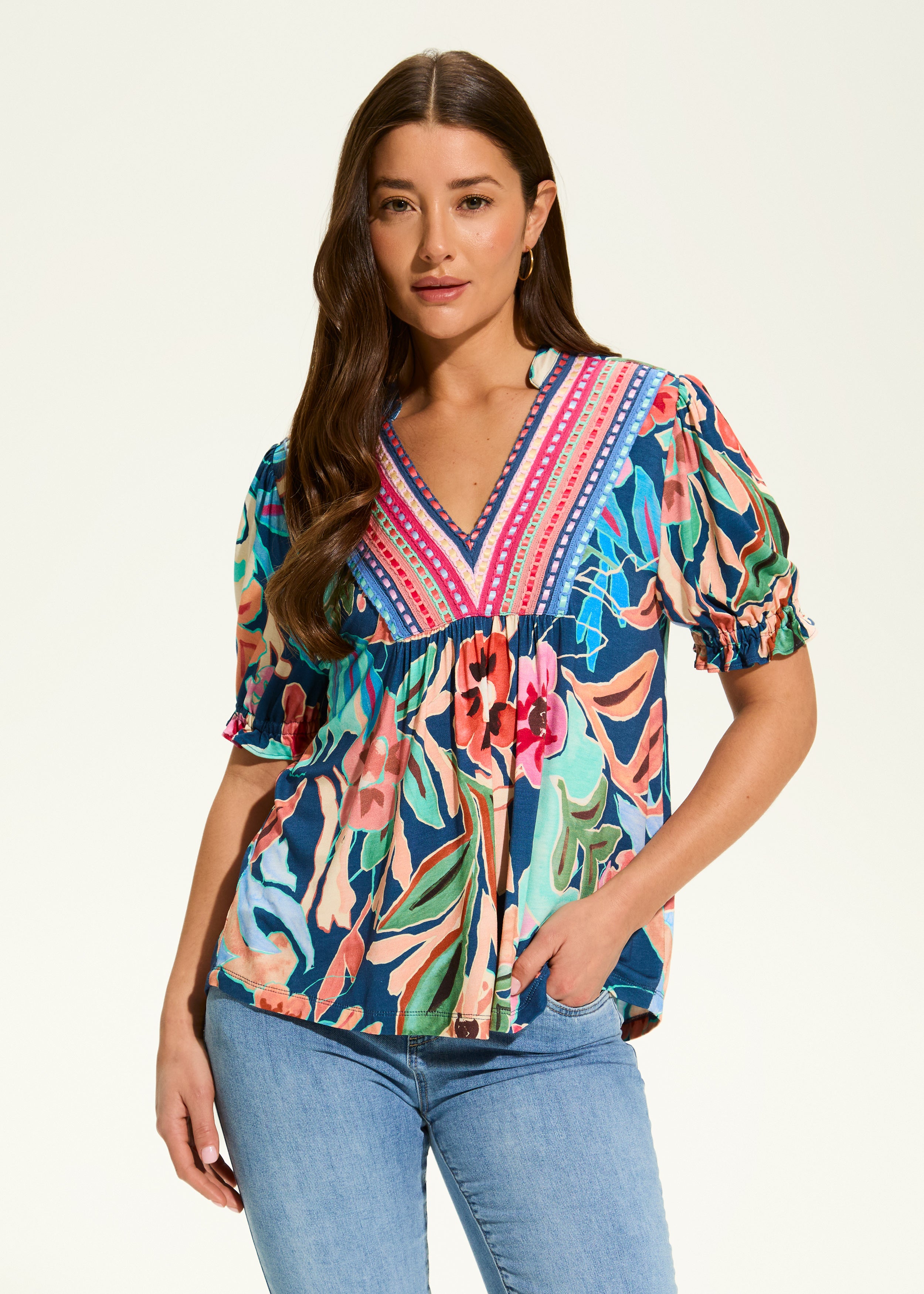 FDJ shirt 3385153, ribbon trim v-neck
