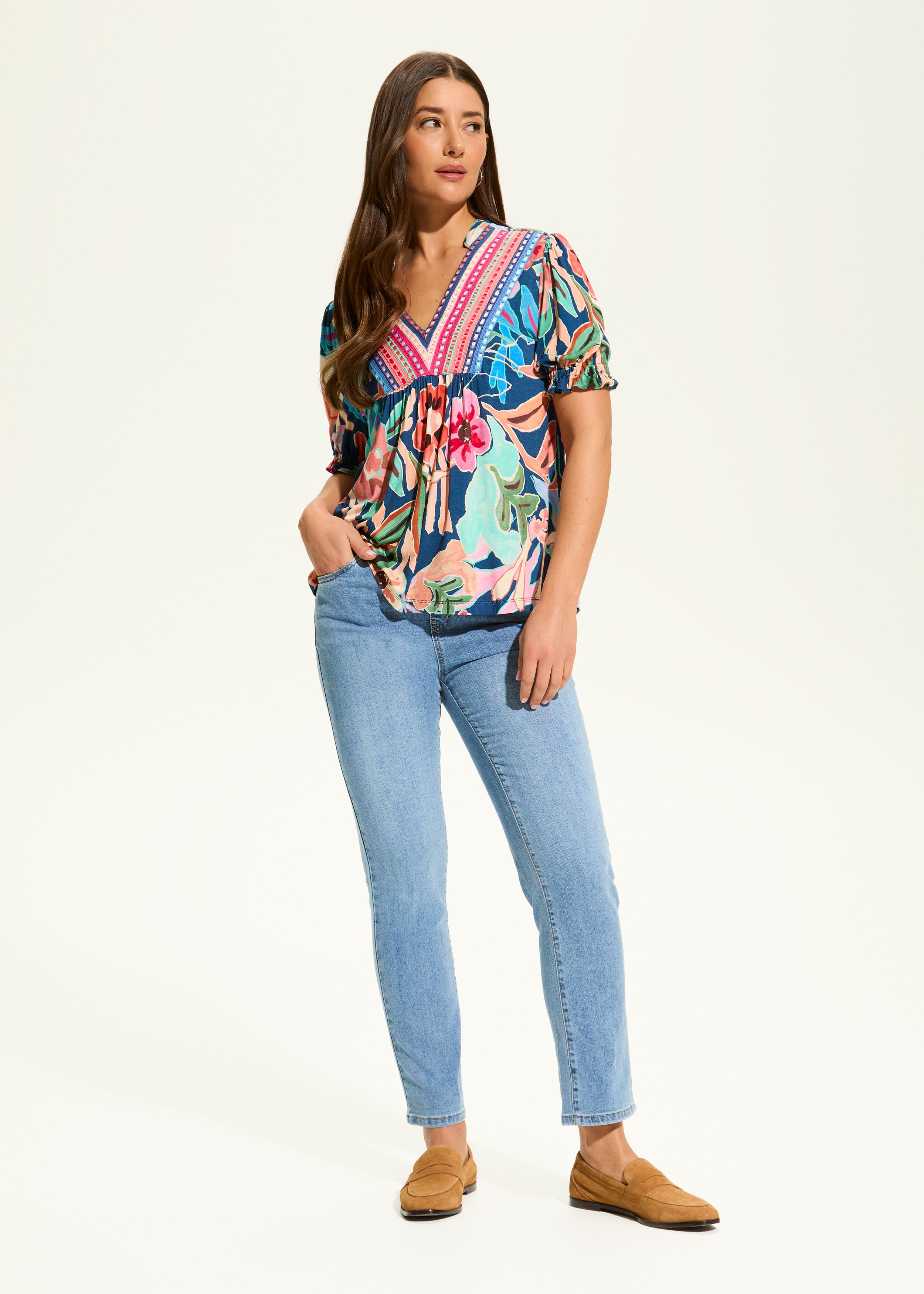 FDJ shirt 3385153, ribbon trim v-neck