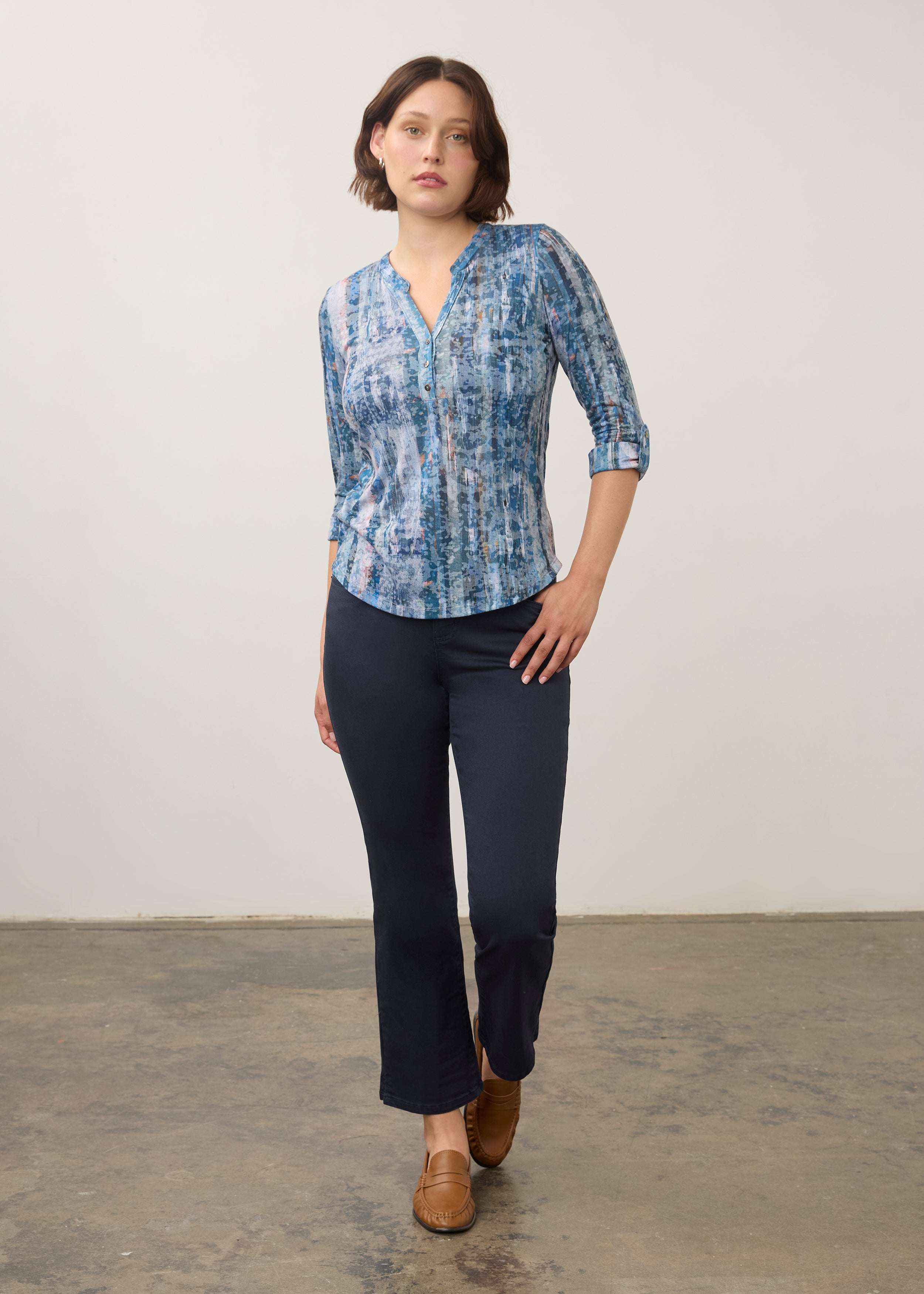 FDJ shirt 3387844, henley Gravity Indigo print