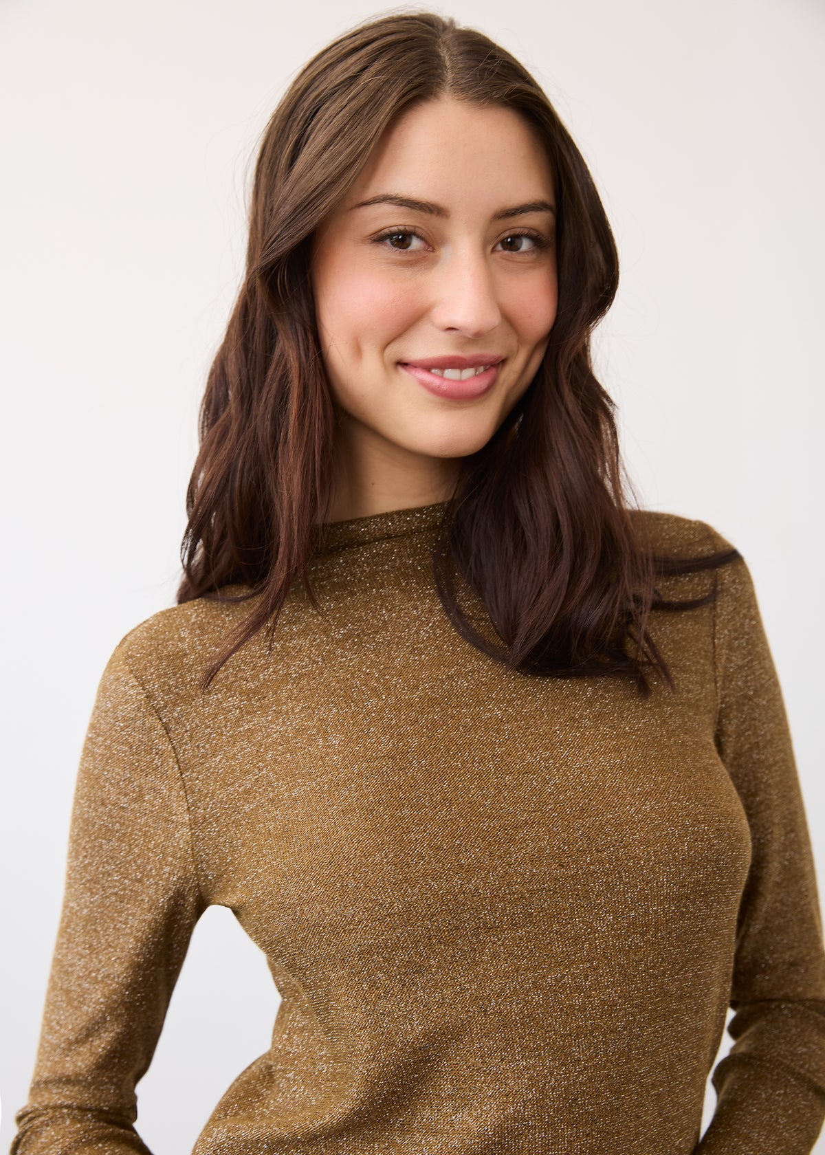 FDJ shirt 3597870, metallic knit mock neck