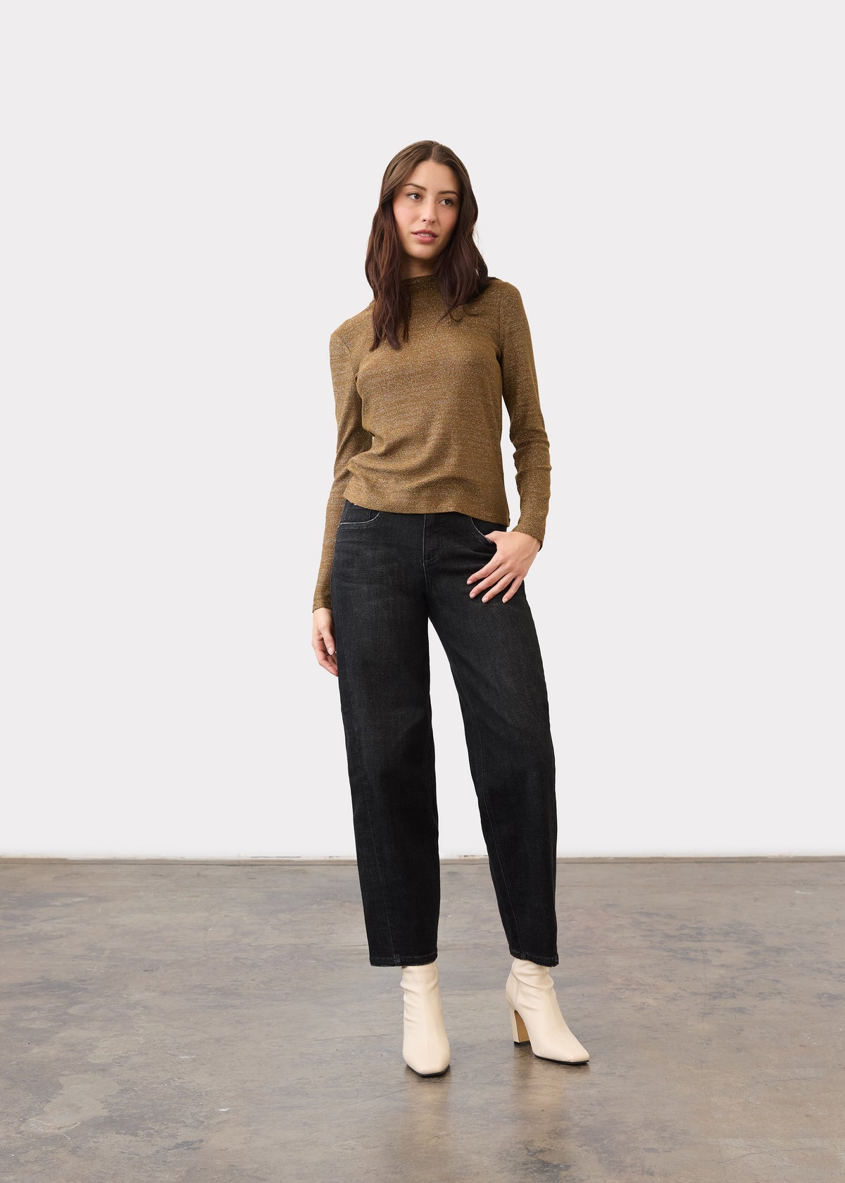 FDJ shirt 3597870, metallic knit mock neck