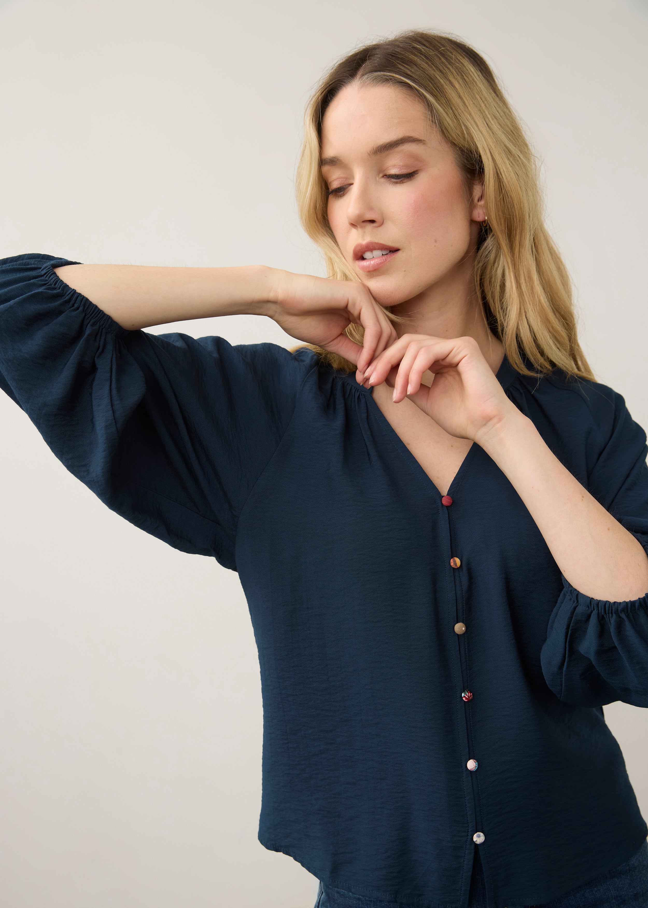 FDJ shirt 7304869, colorful button v-neck