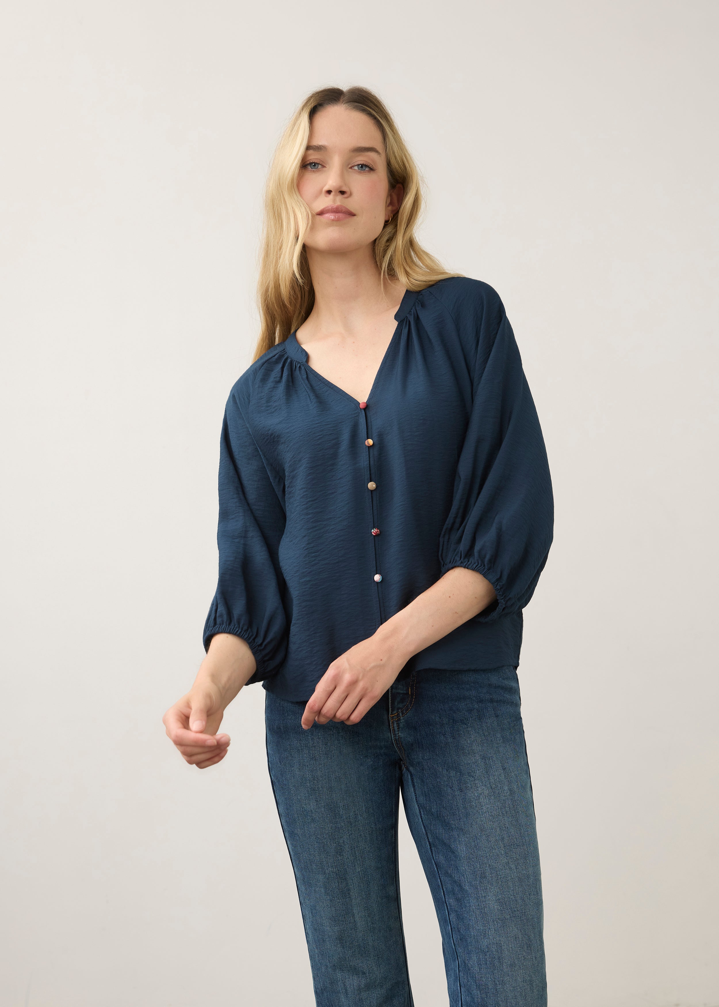 FDJ shirt 7304869, colorful button v-neck