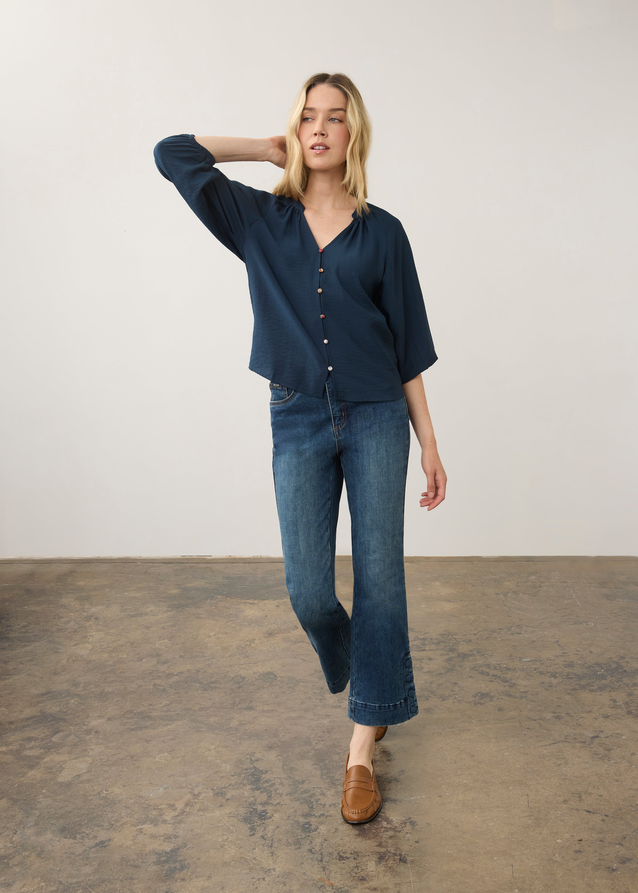 FDJ shirt 7304869, colorful button v-neck