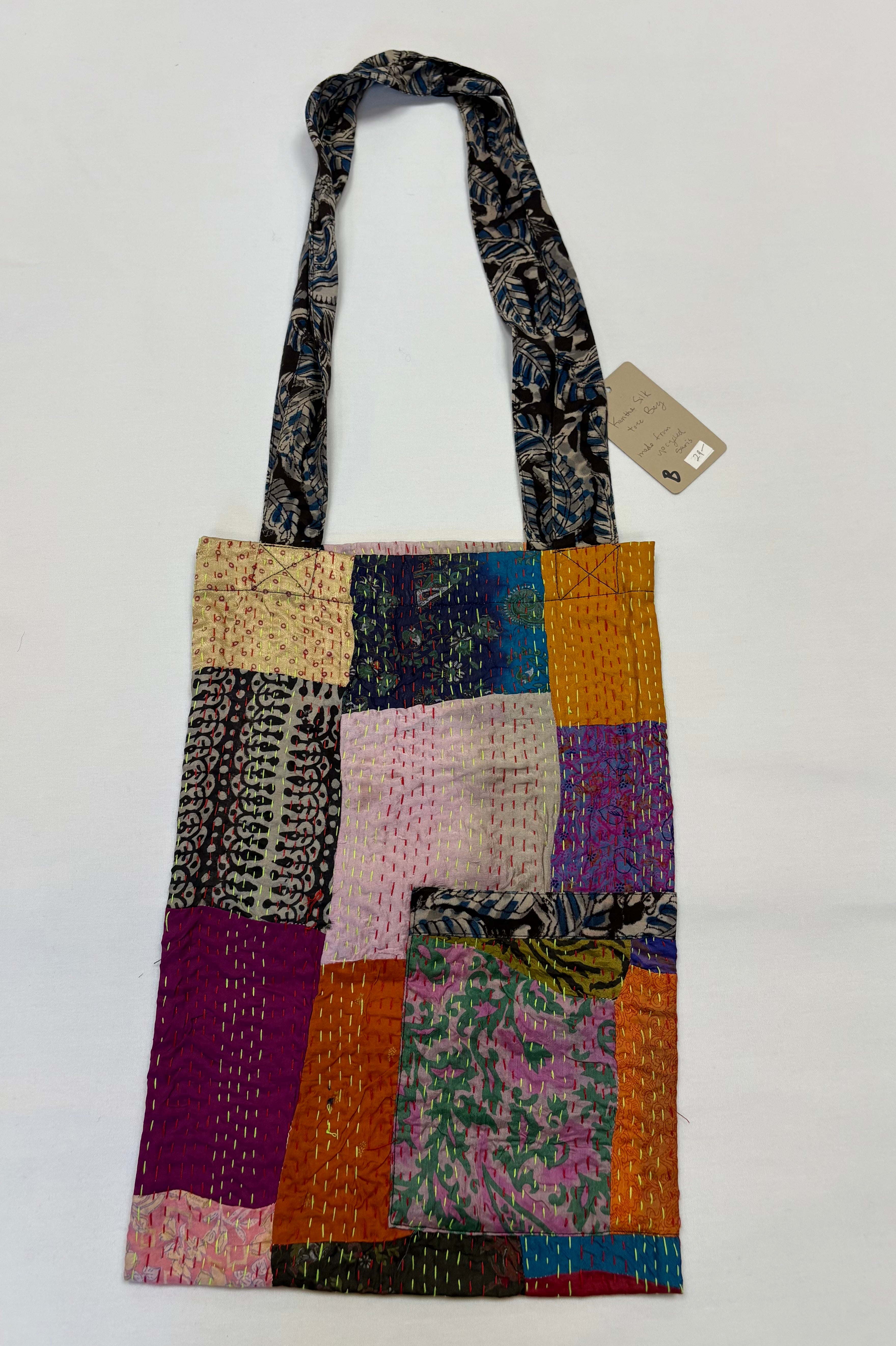 Sevya Kantha purse, silk tote with pocket