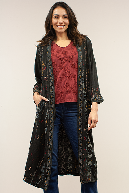 Caite Mercer jacket, long multicolor embroidery