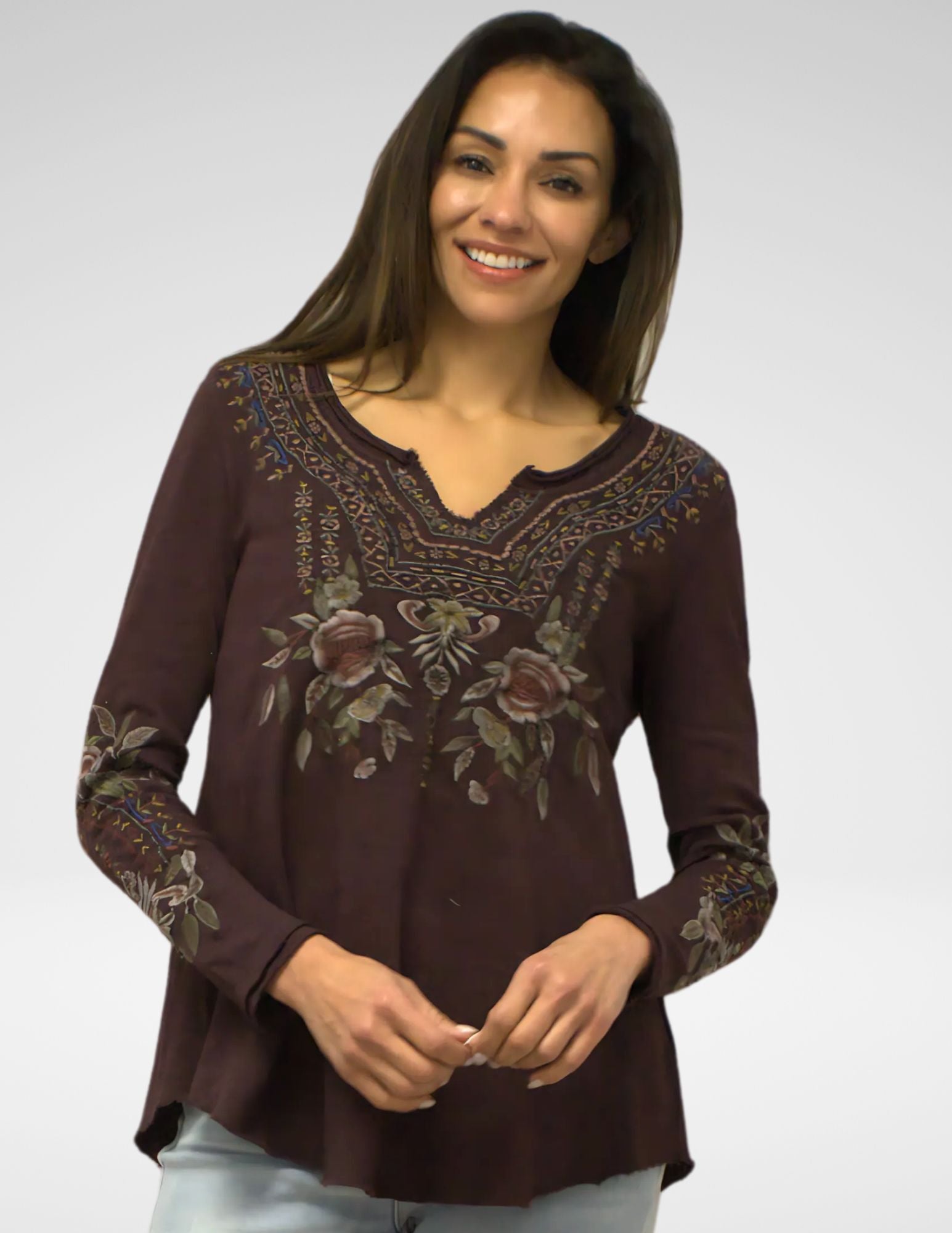Caite Paola shirt, embroidered knit