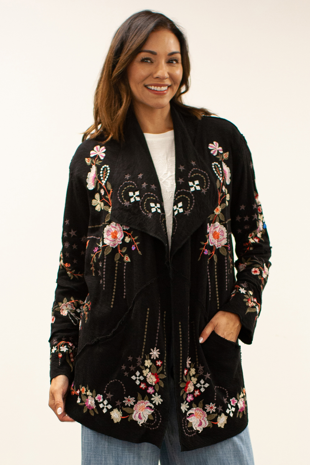 Caite Chandler jacket/coat, black multicolor embroidery