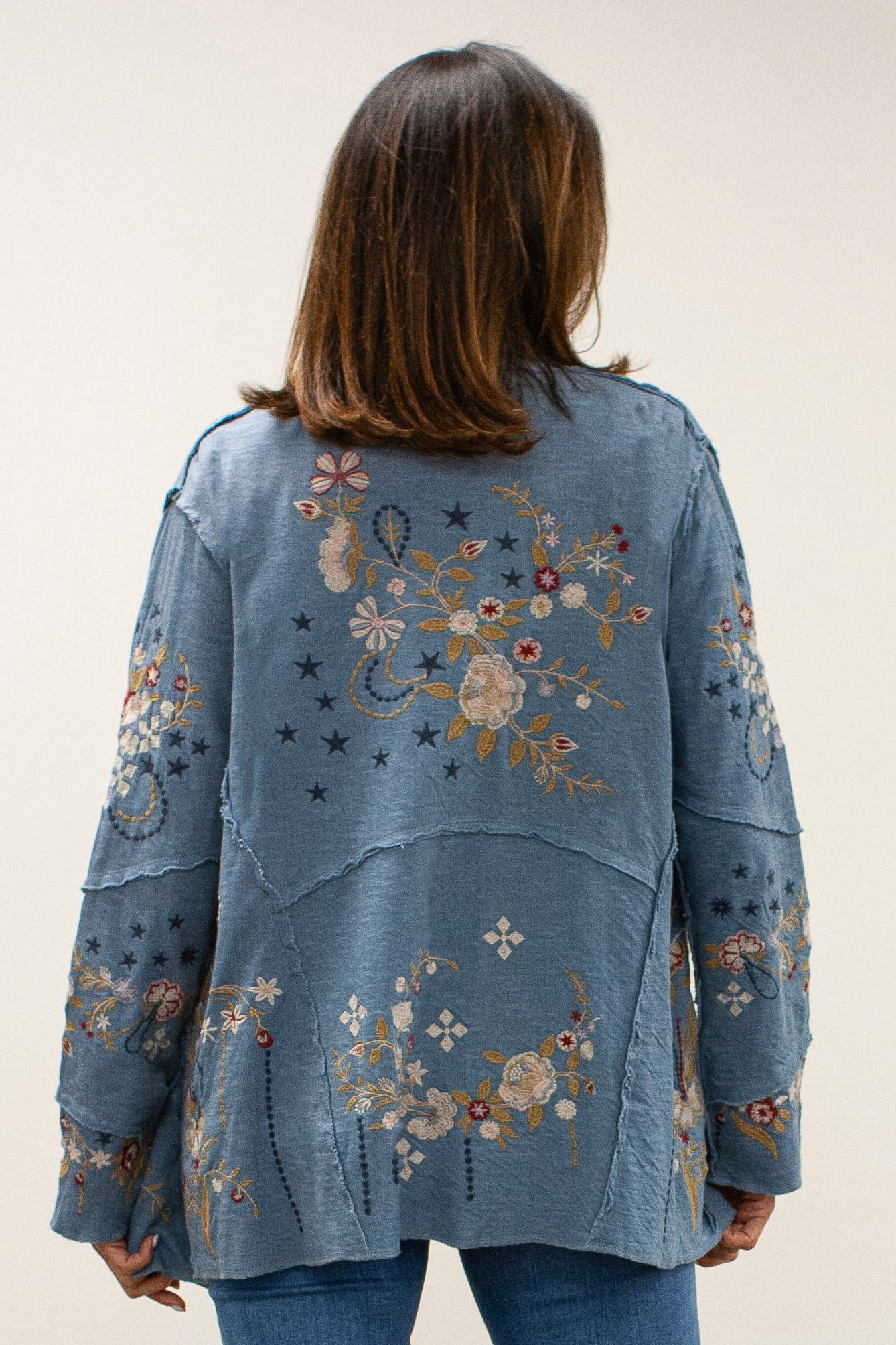 Chaqueta/abrigo Caite Chandler, bordado multicolor azul lavado
