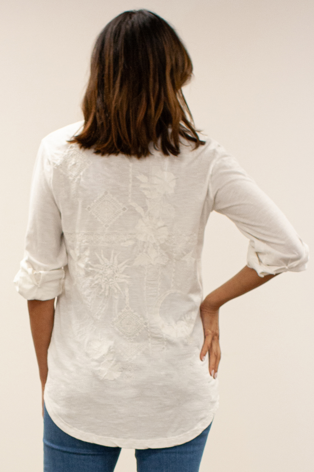 Caite Amara shirt, tonal embroidered