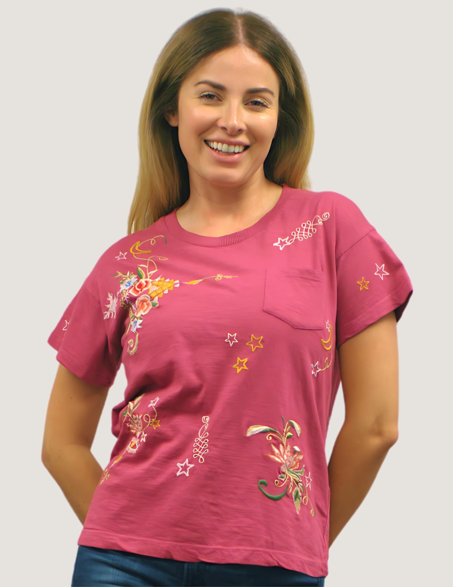 Caite Luz t-shirt, short sleeve multicolor embroidery
