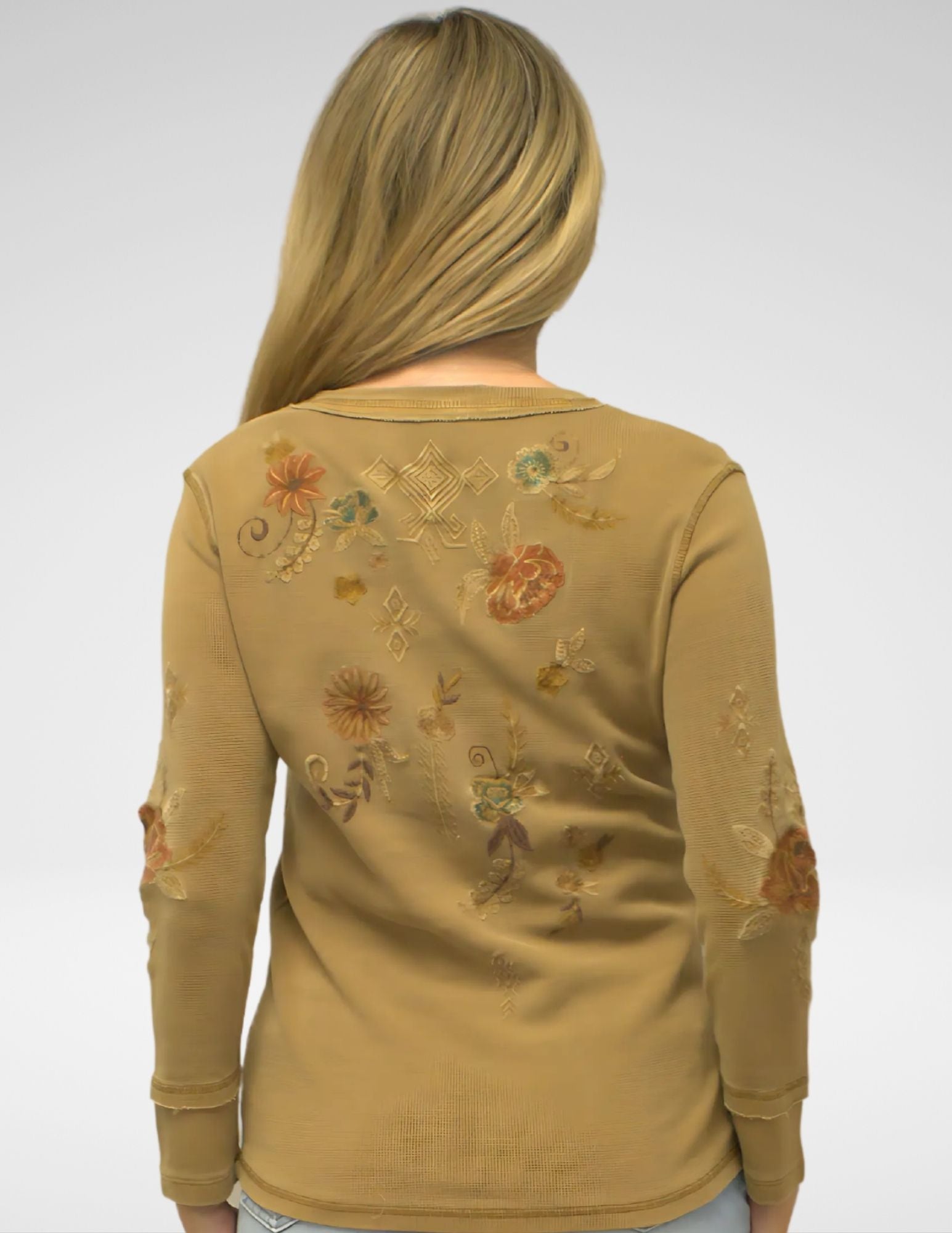Caite Vee shirt, embroidered thermal