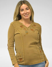 Caite Vee shirt, embroidered thermal