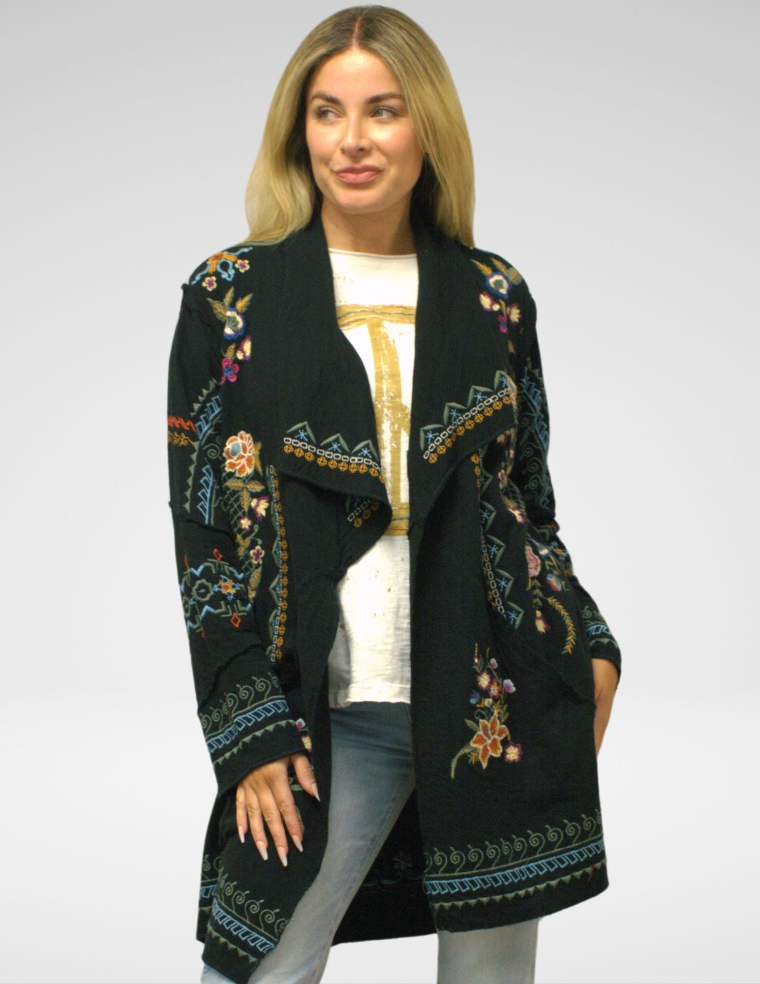 Caite Bonnie jacket, open-front embroidered