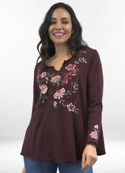 Caite Paola tunic, embroidered crew split-v